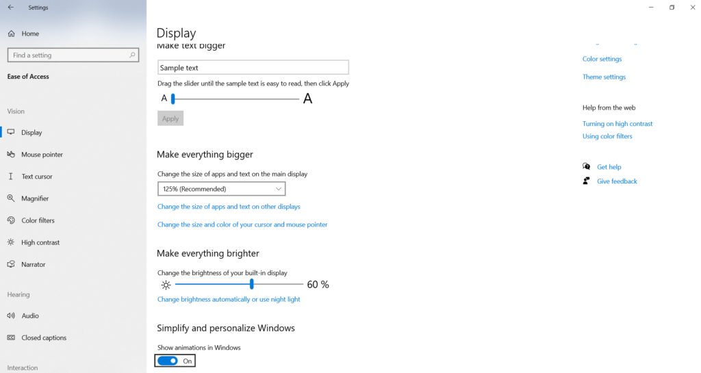 Animations-adjustment settings