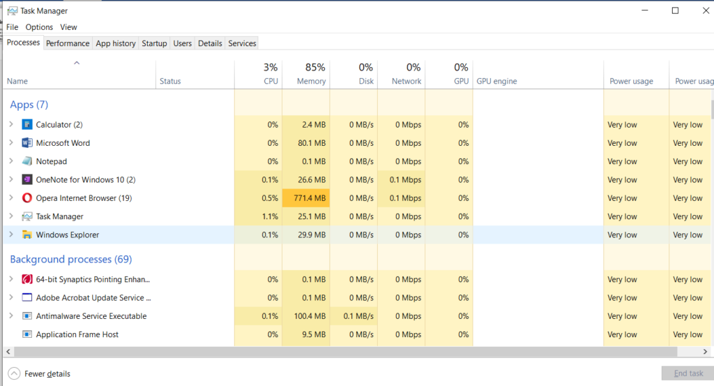 windows resource used